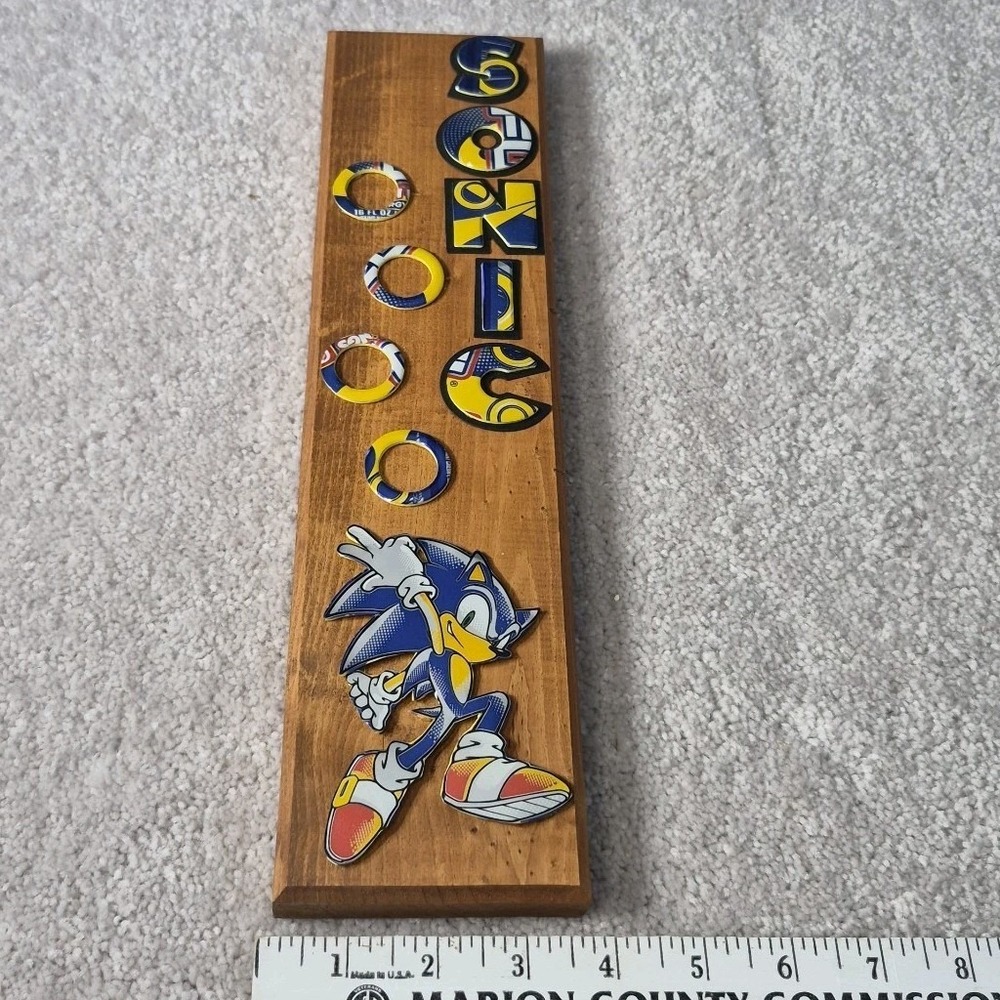 Sonic The Hedgehog Wall Art Hanging Sign Recycled Materials 14x4